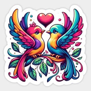 Whimsical Love Birds Sticker